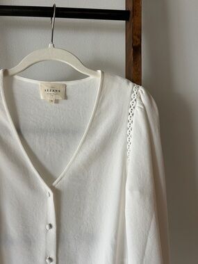 Sezane “Ella” Ecru V-Neck Button-Front Blouse